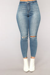 Caitlin High Rise Distressed Jeans - Medium Blue Wash Ins Street